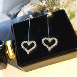 Korea Jewelry Heart Dangle Earrings Solid 925 Sterling Silver Simulated Diamond