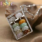Natural Feicui Jade 925 Silver Abacus Beads Necklace Pendant