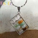 Natural Feicui Jade 925 Silver Abacus Beads Necklace Pendant