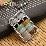 Natural Feicui Jade 925 Silver Abacus Beads Necklace Pendant
