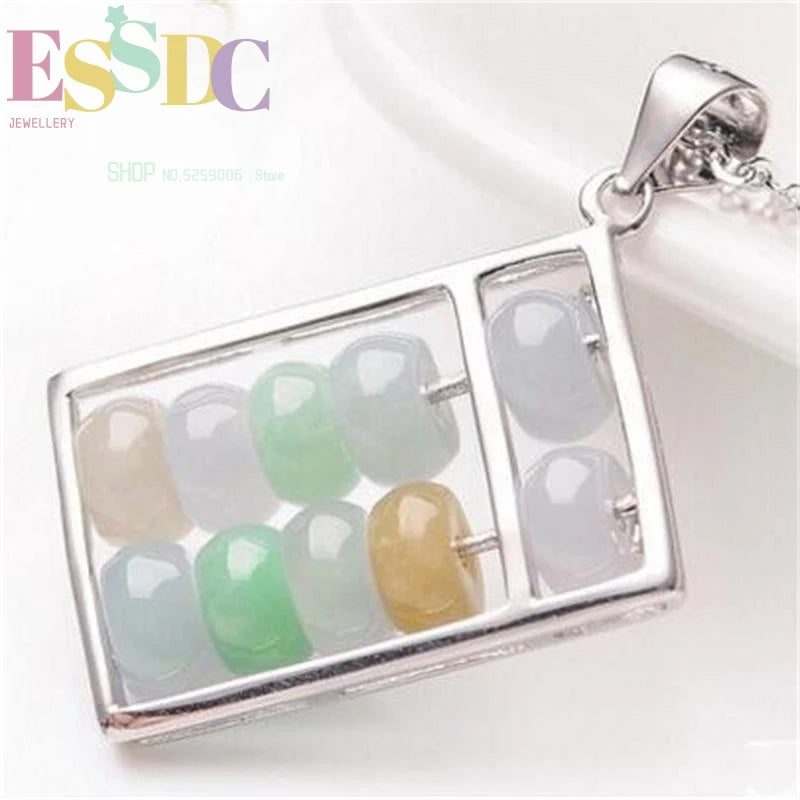Natural Feicui Jade 925 Silver Abacus Beads Necklace Pendant