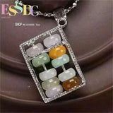 Natural Feicui Jade 925 Silver Abacus Beads Necklace Pendant