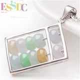 Natural Feicui Jade 925 Silver Abacus Beads Necklace Pendant