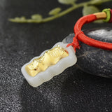 Natural Hetian Jade 24K Yellow Bamboo Pendant