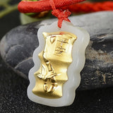 Natural Hetian Jade 24K Yellow Bamboo Pendant