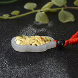 Natural Hetian Jade 24K Yellow Pixiu Pendant 29x17mm