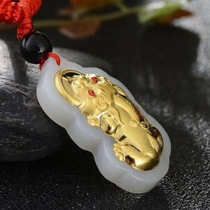 Natural Hetian Jade 24K Yellow Pixiu Pendant 29x17mm