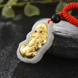 Natural Hetian Jade 24K Yellow Pixiu Pendant 29x17mm