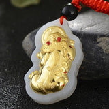 Natural Hetian Jade 24K Yellow Pixiu Pendant 29x17mm