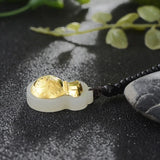 Natural Hetian Jade 24K Yellow Lucky Fu Bag Pendant 25x20mm
