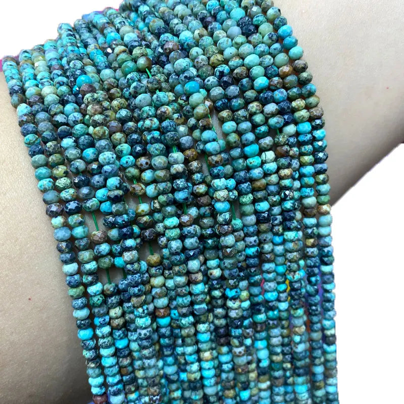 African Turquoise Faceted Wheel Shape Round Gemstone Beads 3*4MM