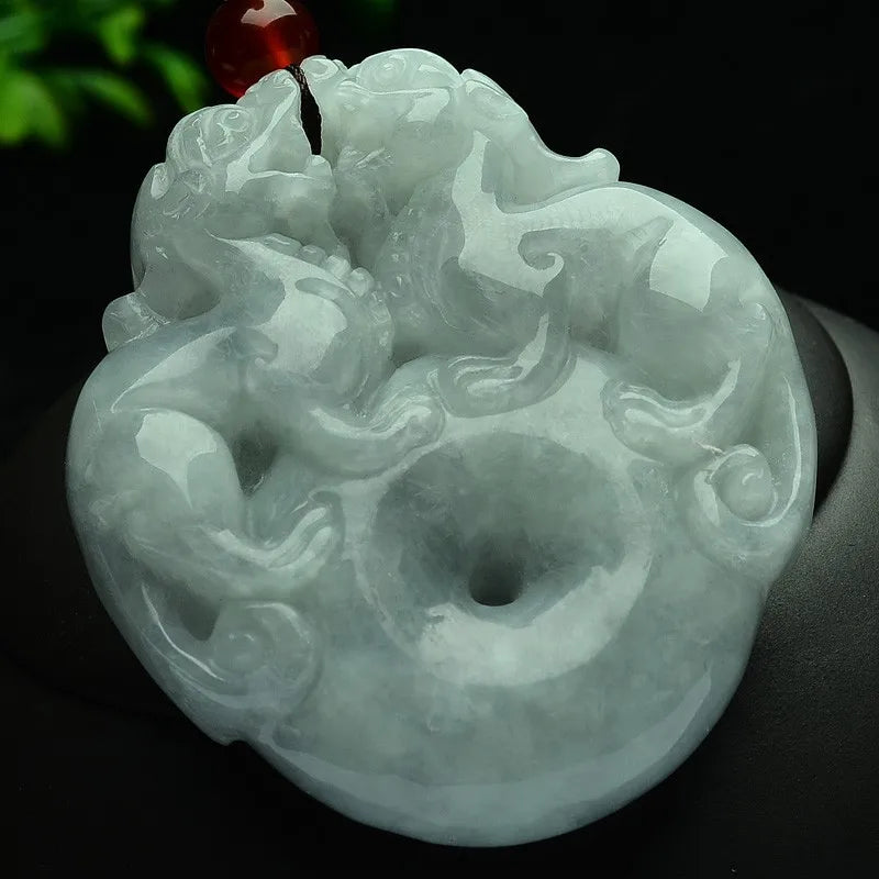 Natural Stone Double PiXiu Safety Button Pendant Necklace Lucky