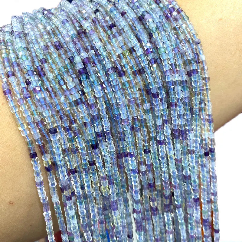 Fluorite Natural Stone Square Gemstone Beads 2.5-3MM