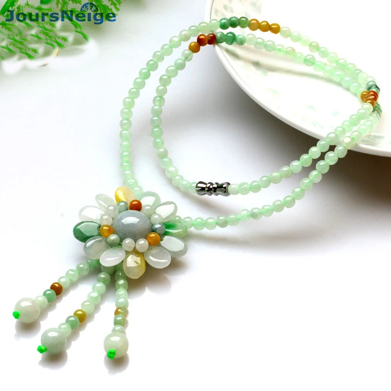 Natural Stone Sun Flower Pendant Sweater Chain Necklace for Women