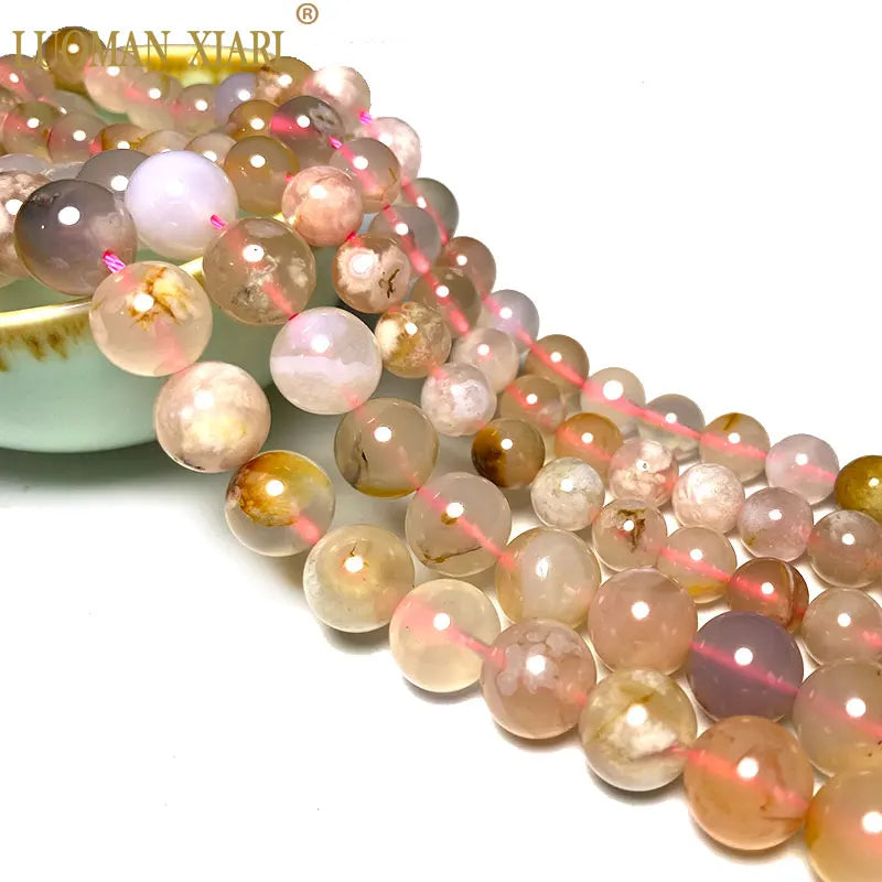 Pink Sakura Agate Round Gemstone Beads 6/8/10MM 1strand 15''