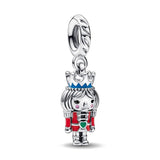 925 Silver Snowglobe Dangle Charm Red Christmas Heart Bead Bracelet Pendant