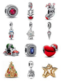 925 Silver Snowglobe Dangle Charm Red Christmas Heart Bead Bracelet Pendant