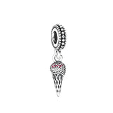 925 Silver Snowglobe Dangle Charm Red Christmas Heart Bead Bracelet Pendant