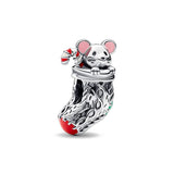 925 Silver Snowglobe Dangle Charm Red Christmas Heart Bead Bracelet Pendant