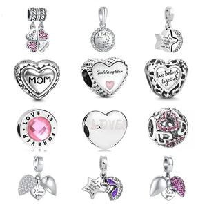 925 Silver Love Pendant Bead for Bracelet DIY Jewelry Gift