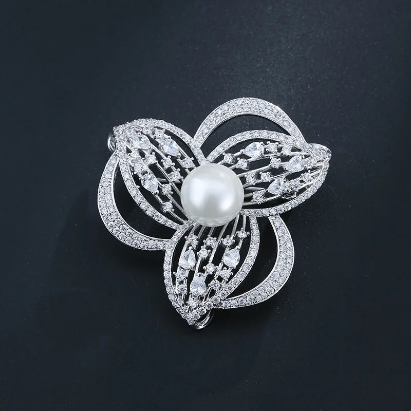 14K Solid Bohemia Diamond Brooch Flower Engagement Brooches