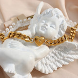 18k Plated Zircon Paved Heart Cuban Chain Bracelets For Women