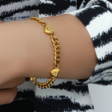 18k Plated Zircon Paved Heart Cuban Chain Bracelets For Women