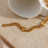 18k Plated Zircon Paved Heart Cuban Chain Bracelets For Women