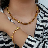 18k Plated Zircon Paved Heart Cuban Chain Bracelets For Women