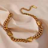18k Plated Zircon Paved Heart Cuban Chain Bracelets For Women