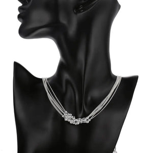 925 Silver Multi-line Tassel beads Necklace Earrings Set