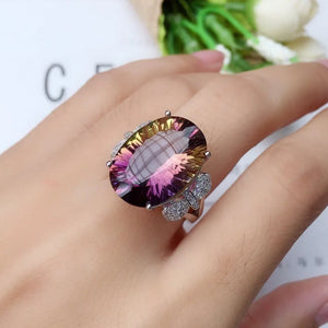 Rainbow Topaz Promise Ring 925 Silver Engagement Band