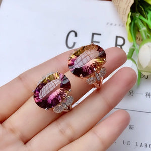 Rainbow Topaz Promise Ring 925 Silver Engagement Band