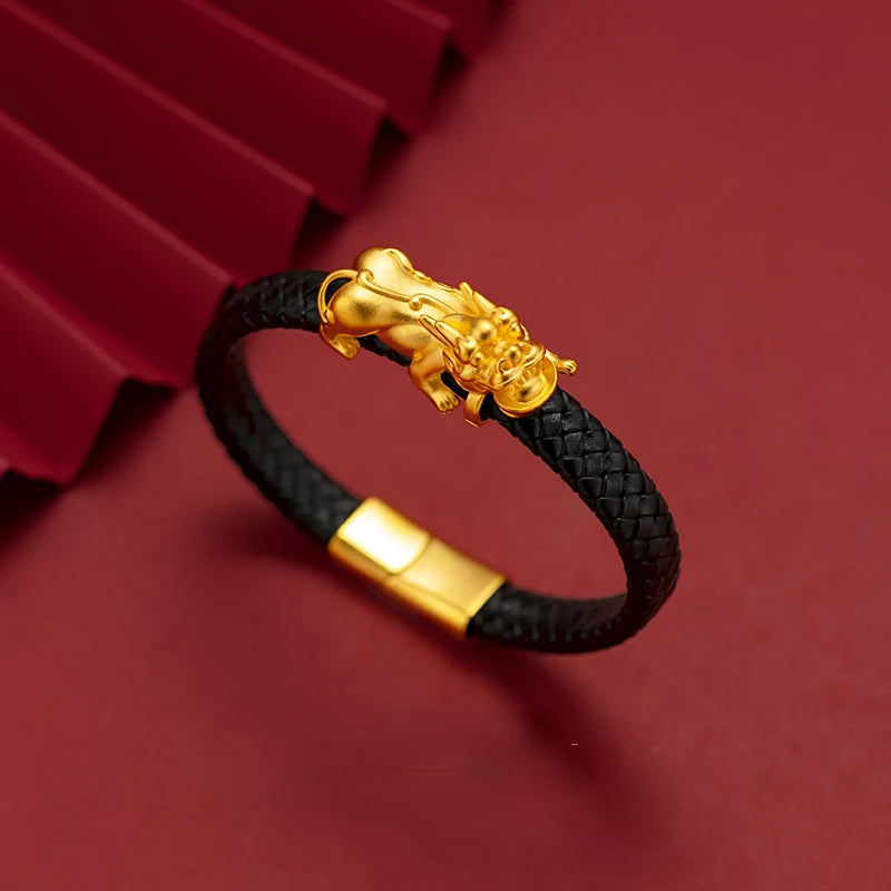 18K Leather Rope Bracelet for Men