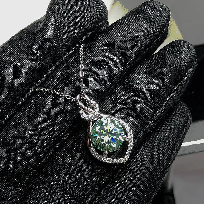 S925 Silver Necklace with Natural Emerald Green Gemstone Pendant