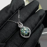 S925 Silver Necklace with Natural Emerald Green Gemstone Pendant