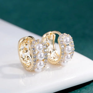 S925 Silver 12MM Pearls Zircon Earrings Women Engagement Anniversary Gift