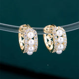 S925 Silver 12MM Pearls Zircon Earrings Women Engagement Anniversary Gift