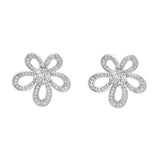 S925 Flower Zircon Stud Earrings For Women Engagement Jewelry