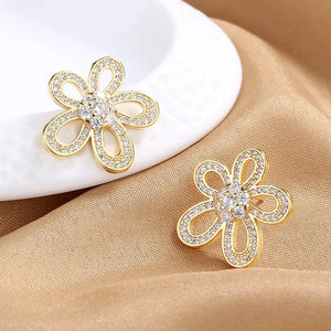 S925 Flower Zircon Stud Earrings For Women Engagement Jewelry
