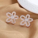 S925 Flower Zircon Stud Earrings For Women Engagement Jewelry