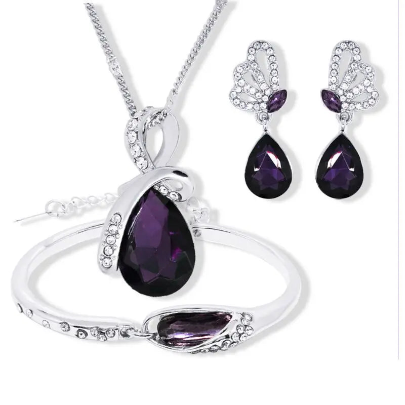 925 Silver CZ Purple Jewelry Set