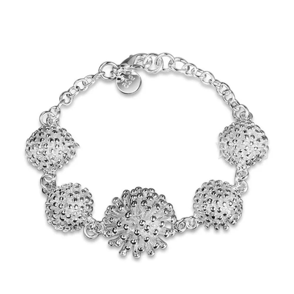 Silver Flower Chain Bracelet for Women