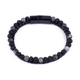 Men's Leather Beaded Bracelet with Magnet Clasp
