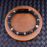Men's Leather Beaded Bracelet with Magnet Clasp