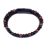 Men's Leather Beaded Bracelet with Magnet Clasp