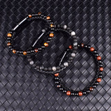 Men's Leather Beaded Bracelet with Magnet Clasp