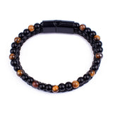 Men's Leather Beaded Bracelet with Magnet Clasp