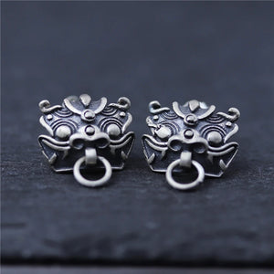 Sterling Silver Dragon's Son Stud Earrings 10.5x13.2mm