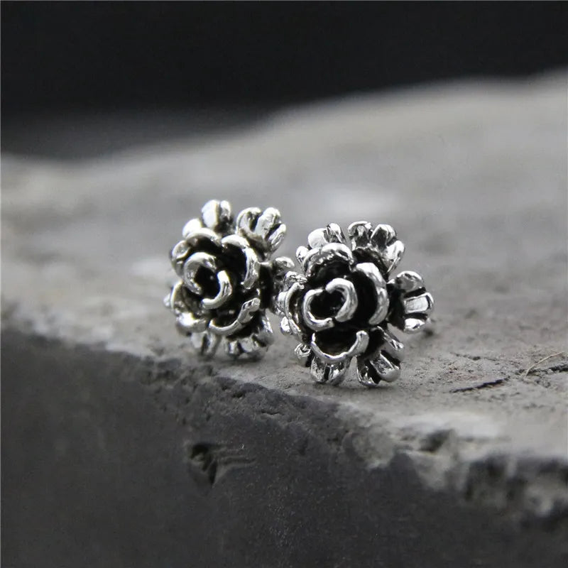 Sterling S925 Silver Luck Flower Stud Earrings 8.5mmW